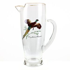 Cocktail Pitcher Rare Ring-Necked Pheasant Hand Painted Gold Rim Weighted Bottom